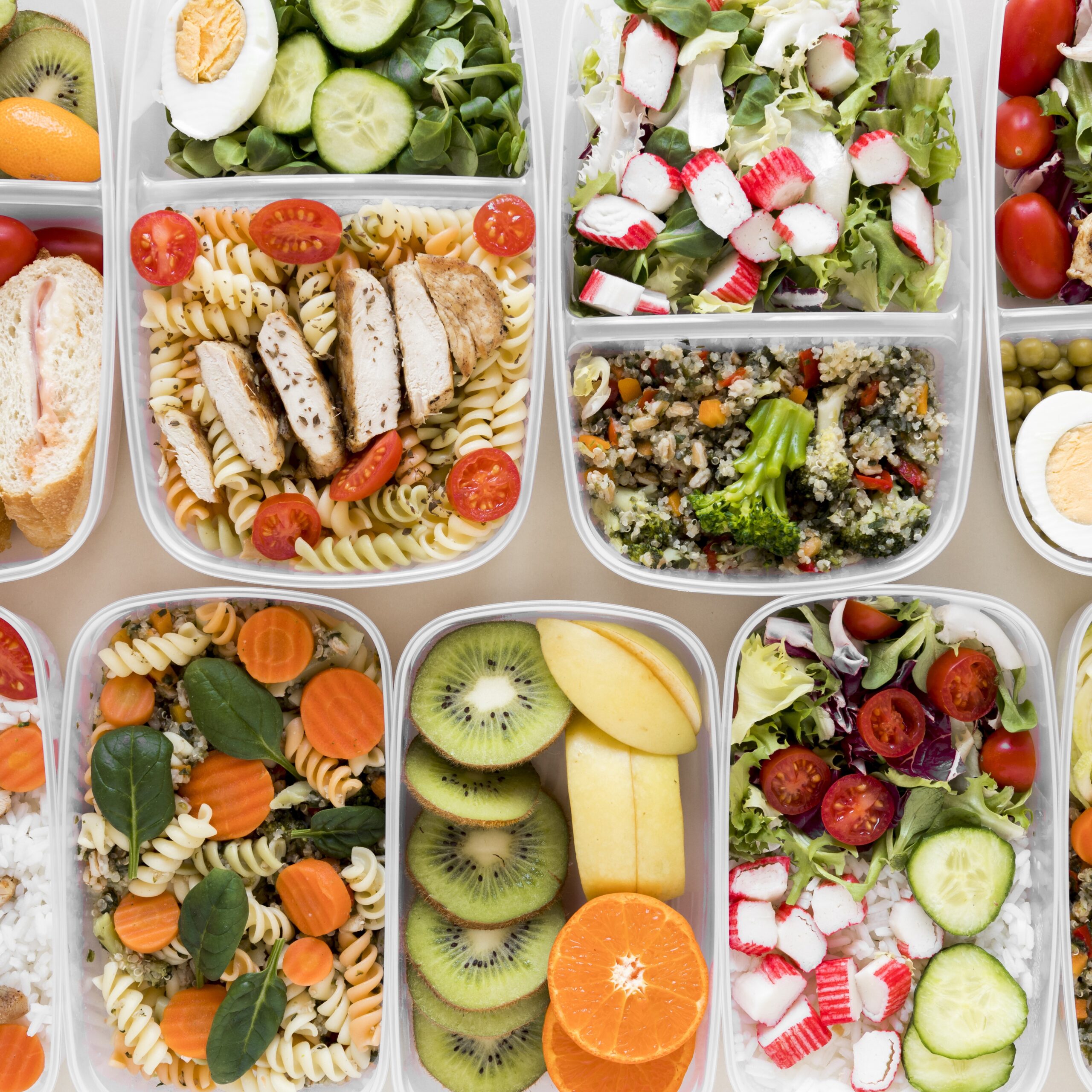 top view assortment food containers